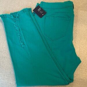 CROWN & IVY DENIM SKINNY CROPPED JEANS  RUFFLE HEM, SIZE 12 NEW WITH TAG TURQ